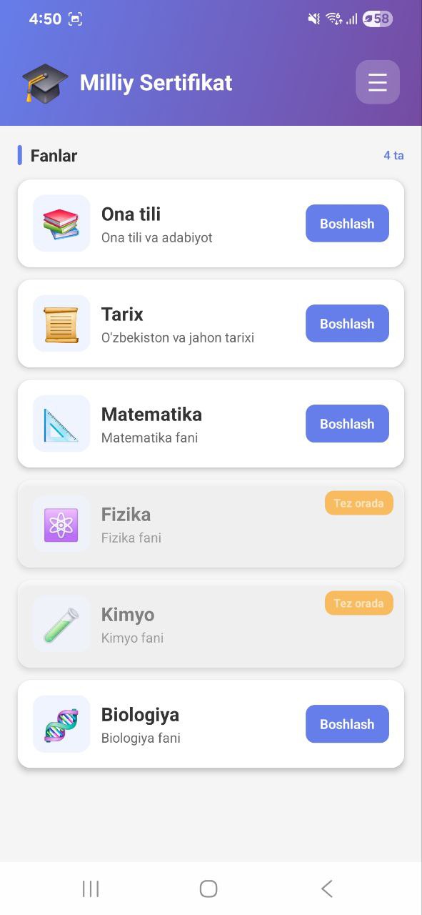 Milliy Sertifikat - Exam Prep App